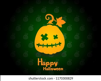 Happy Halloween. The pumpkin icon with emotions face isolated on pattern background. Vector cartoon Illustration.