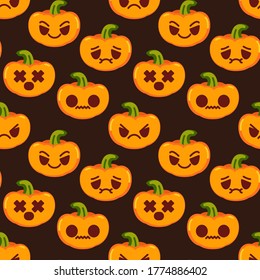 Happy Halloween pumpkin icons pattern. Orange pumpkin emoji seamless background. Seamless pattern vector illustration