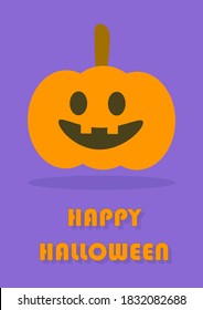 Happy Halloween Pumpkin illustration isolated on purple background. Flat style.
