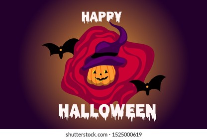 Happy Halloween. Halloween pumpkin. Jack O Lantern Pumpkin with witch hat.
