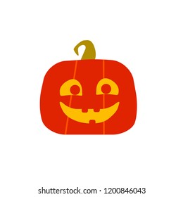 Happy halloween pumpkin, Jack-o-lantern. Card design in flat style. Vector icon at white background.