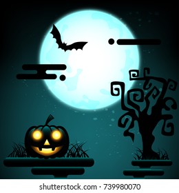Happy halloween pumpkin with moon on blue background for design vector illustration.