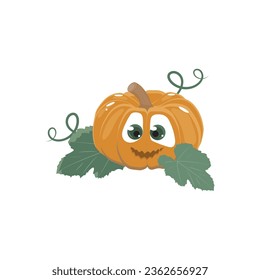 Happy Halloween pumpkin on white background. The main symbol of the Happy Halloween holiday. Orange pumpkin with smile for your design for the holiday Halloween. Vector illustration.