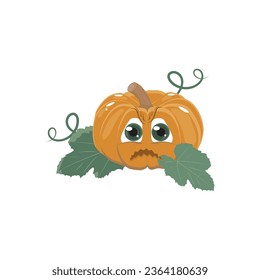 Happy Halloween pumpkin on white background. The main symbol of the Happy Halloween holiday. Orange pumpkin for your design for the holiday Halloween. Vector illustration.