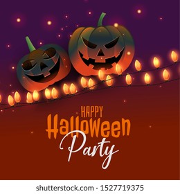 happy halloween pumpkin with party lights background