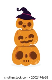Happy Halloween pumpkin patch, Jack O Lantern party. trick or Treating background, flat style isolated on white background Vector Illustration.