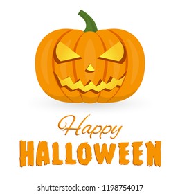 Happy Halloween. Pumpkin with scary face isolated on white background. Halloween banner, poster, flyer or invitation card. Vector illustration.