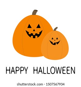 Happy Halloween pumpkin set. Funny creepy smiling face. Cute cartoon kawaii baby character. Eyes, teeth. Greeting card. White background. Isolated. Flat design. Vector illustration