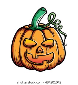 happy halloween pumpkin with smile using outline and layered color