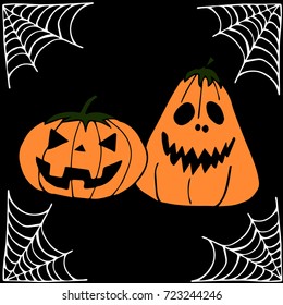 Happy Halloween with a pumpkin and spider web on grunge background. This illustration can be used as a greeting card, poster or print. Happy Halloween pumpkin and spider web vector illustration