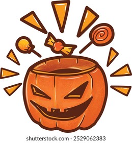 Happy halloween pumpkin with treat illustration