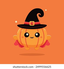 Happy Halloween Pumpkin Vector Art with Witch Hat