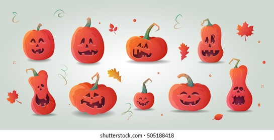 Happy Halloween pumpkin vector. Set of elements for invitations, flyers, parties, promotion, stickers
