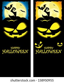 Happy Halloween Pumpkin Vertical Banner - Orange and Dark Blue Vector