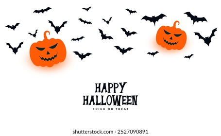 happy halloween pumpkin white background with creepy bats vector