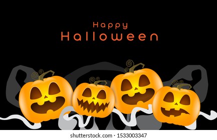 Happy halloween with pumpkin and white smoke. Vector illustration.