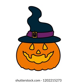 happy halloween pumpkin with witch hat