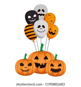 happy halloween pumpkins with balloons helium