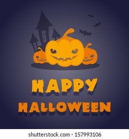 Happy Halloween: pumpkins, bewitched house and bats