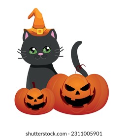 happy halloween pumpkins with cat black.