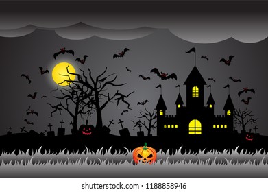 Happy Halloween, pumpkins and dark castle,vector design