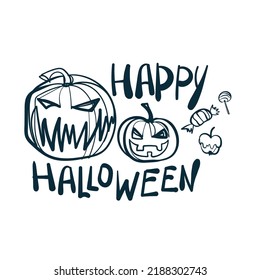 happy halloween pumpkins design vector concept saying lettering hand drawn shirt quote line art simple monochrome