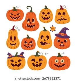 Happy Halloween Pumpkins with different faces.	