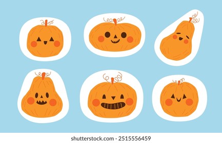 Happy Halloween pumpkins element set. Cute pumpkins for scrapbooking, greeting card, party invitation, poster