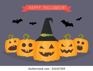 Happy Halloween Pumpkins. Greeting card
