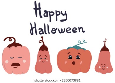 Happy halloween pumpkins hand drawn set