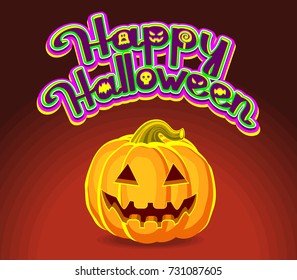 Happy Halloween! Halloween Pumpkins and holiday calligraphy greeting. Vector illustration.