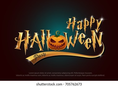 Happy Halloween pumpkins night background, Happy Halloween logo design vector illustration