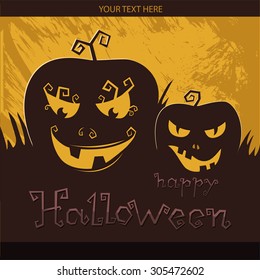 Happy Halloween. Pumpkins on a dark background, A grinning Jack O Lantern vector illustration.