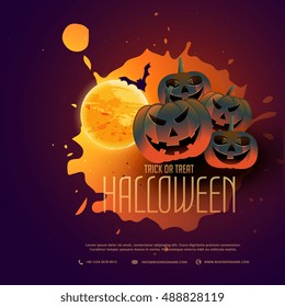 happy halloween pumpkins poster design with moon