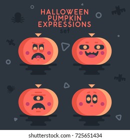 Happy Halloween Pumpkins Set Face Expression Simple Cute Funny