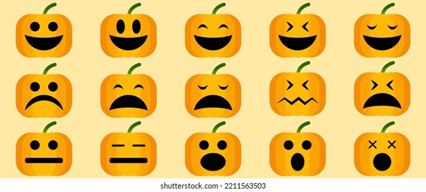 Happy Halloween Pumpkins Set, Icon, Vector, Cute Halloween Pumpkins