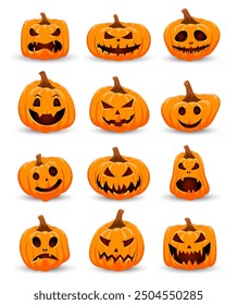 Happy Halloween Pumpkins set. Pumpkin of different shapes isolated on white background. Vector illustration.