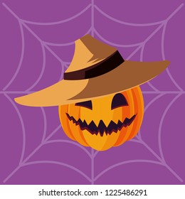 happy halloween pumpkins with spiderweb