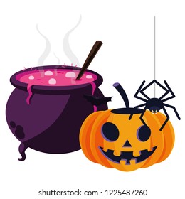 happy halloween pumpkins with spiderweb