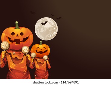 Happy Halloween. Pumpkins treat or trick. Vector illustration. Horizontal poster,  you can place relevant content on the area.