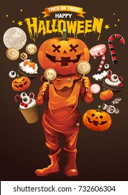 Happy Halloween, Pumpkins treat or trick, Vector illustration. vertical poster, EPS 10 You can rearrange the images or you can place relevant content on the area.