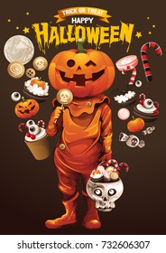 Happy Halloween, Pumpkins treat or trick, Vector illustration. vertical poster, EPS 10 You can rearrange the images or you can place relevant content on the area.