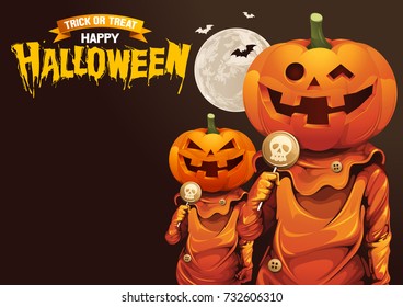 Happy Halloween, Pumpkins treat or trick, Vector illustration. Horizontal poster, EPS 10 You can rearrange the images or you can place relevant content on the area.