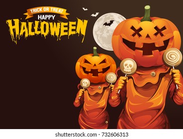 Happy Halloween, Pumpkins treat or trick, Vector illustration. Horizontal poster, EPS 10 You can rearrange the images or you can place relevant content on the area.
