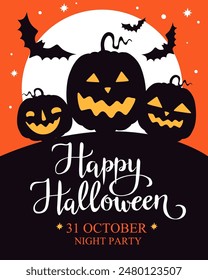 Happy Halloween pumpkins vector cartoon illustration for holiday banner posterbackground.