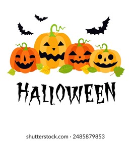 Happy Halloween pumpkins vector cartoon illustration for holiday banner posterbackground.