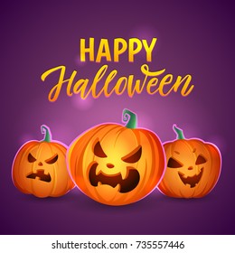 Happy halloween Pumpkins. Vector greeting card. Mystical Halloween pumpkins