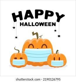 Happy halloween with pumpkins wearing face mask.vector illustration