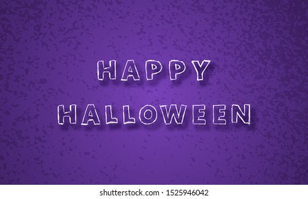Happy Halloween purple festive background with hand drawn inscription Happy Halloween with shadow. Vector illustration.