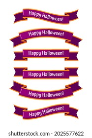 Happy Halloween purple horizontal ribbons with orange elements. Set of vector colorful isolated illustrations